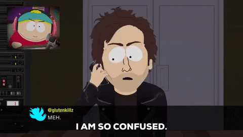 South Park gif. Producer in a studio talks on a phone as he monitors Cartman’s live video commenter window. Cartman says, “I am so confused,” as the producer says into the phone, “Shut him down!” Cartman says, “I am trending so much that…” Meanwhile, several Twitter comments scroll at the bottom of the screen. @billiejeanzzzz tweets, “Buca De what now???” @cockmagic4life tweets, “I totally saw this coming.” @Glutenkillz tweets, “Meh.”