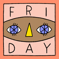 Illustrated gif. A football-shaped head with spinning blue eyes and a yellow nose visually interrupts the text, "Friday."