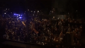 Pro-Spain Demonstrators Rally Outside Catalunya Radio Office in Barcelona