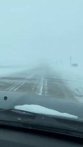 Snow Blows Across Manitoba Highway