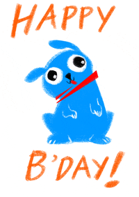 Illustrated gif. Blue dog with its paws up and tongue hanging out wags its head back and forth, letting its ears sway as they please. Text, "Happy Birthday!"