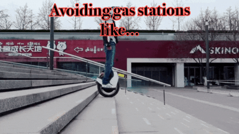 kaisosceles gas euc electric unicycle avoiding gas stations like GIF