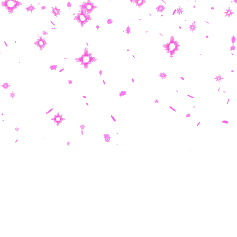 Sticker gif. Pink starburst glitter of varying sizes falls down like rain.