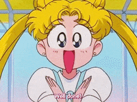 Anime gif. Usagi Tsukani on Sailor Moon has wide, excited eyes. She claps as she says, “Well done!