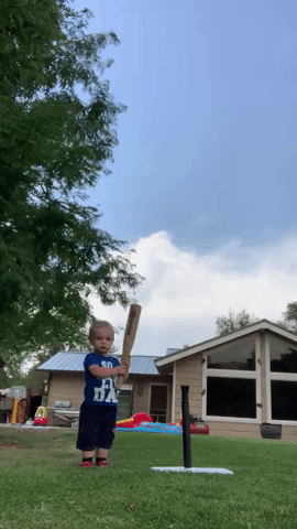 Grunting Toddler Shows Off Impressive Baseball Swing in Nevada Backyard