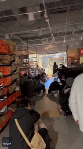 Shoppers Huddle Together as 7.5 Magnitude Earthquake Shakes Mall