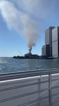 Smoke Billows From Fire at Ferry Building in New York
