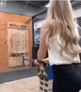 giphyupload chick axe dodge throwing GIF