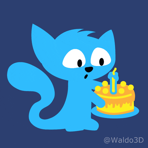 Waldo3D cat birthday happy birthday eating GIF