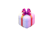 Sticker gif. A smooth white box with rounded edges, tied with a pink and orange bow like a gift, spins as if on a lazy susan.