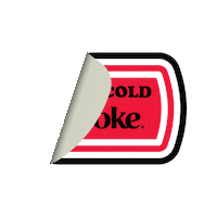 Sponsored gif. A black, white and red sticker with rotating colors and the words "Ice Cold Coke."  The upper left hand corner peels up and then lays back down. 