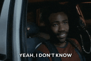 TV gif. Donald Glover as Earnest in Atlanta smiles sheepishly and shakes his head as his eyelids flutter and he says, "Yeah, I don't know."