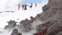 Skiers Observe Eruption Activity on Mount Etna