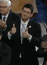 Political gif. Paul Ryan claps and gives two thumbs up.
