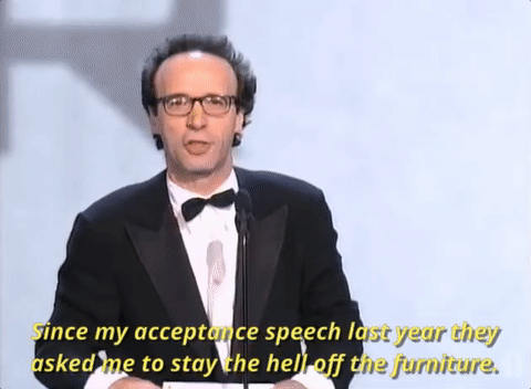 roberto benigni oscars GIF by The Academy Awards