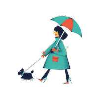 TatiptDesign dog woman rain walking Sticker