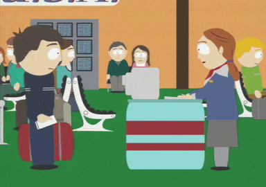airline check in lining up GIF by South Park 