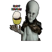 FaerieMedia happy birthday weird alien cupcake Sticker