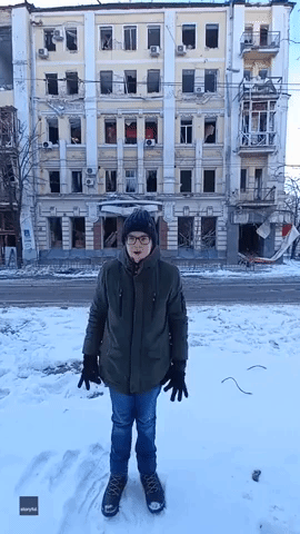 Young Guitarist Performs in Ruins of Historic Kharkiv Building