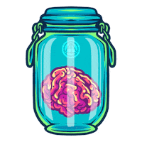 l30artwork pink green brain bottle Sticker