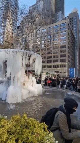 Frozen Fountain at Manhattan's Bryant Park Amazes Onlookers