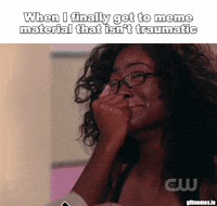 Video gif. Black woman crying happy tears shakes her head and raises a hand with a piece of paper that reads “Good Black News.” Text, “When I finally get to meme material that isn’t traumatic.”

