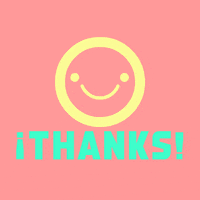 Text gif. A smiley face smiles and blinks at us. Text, "¡Thanks!"