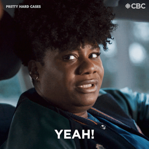 TV gif. Adrienne C Moore as Kelly on Pretty Hard Cases sits in the driver's seat of a car, looking at someone with frustration and says, "Yeah!"