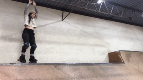 ChicksInBowls giphygifmaker rollerskate rollerskating cartwheels GIF