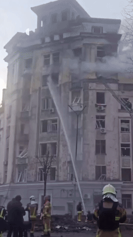 Debris From Massive Air Attack Damages Kyiv Buildings