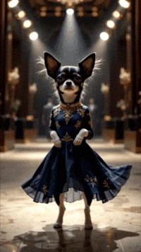 Perrita chihuahua vestida de azul