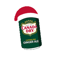 Sponsored gif. An illustrated can of Canada Dry Ginger Ale, wearing a Santa Hat. The can sways back and forth, and white and yellow sparkles appear around it. 
