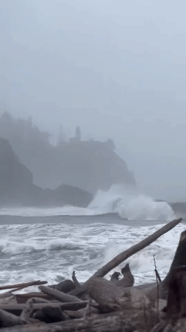 Large Waves Crash on Washington's Southwestern Coast