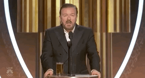 iamjestfulmeanings giphyupload golden globes i dont care ricky gervais GIF