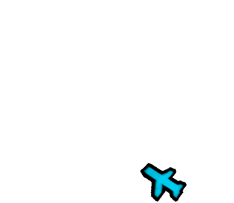 Sticker gif. Blue illustrated airplane zooms up and down and over, leaving a blue dashed-line trail that forms a heart.