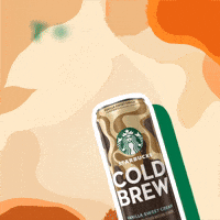 Sponsored gif. Can of Starbucks Vanilla Sweet Cream Cold Brew with a Starbucks green drop shadow and graphic message appear on a warm groovy background, two autumn leaves dancing through as if on a breeze. Text, "To do list, one cold brew, two everything else."