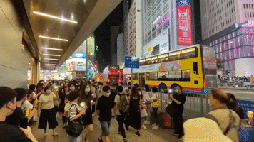 Crowd Gathers in Hong Kong's Causeway Bay on Tiananmen Square Anniversary