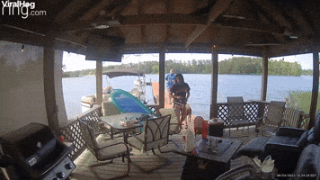 Distracted Man Walks Off Dock