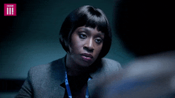 TV gif. Vivienne Acheampong in Famalam exhales as she rolls her eyes in deep disbelief. 