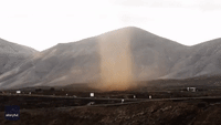 Huge Dust Devil Spins Skyward in Lanzarote