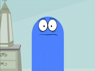 Cartoon gif. Bloo from Foster's Home for Imaginary Friends slowly opens his mouth till its gaping while his eyes grow wider with shock.