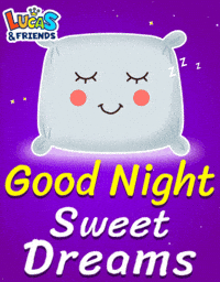 Digital art gif. Smiling white pillow on a twinkling purple background, eyes closed emitting Zs. Text, "Good night sweet dreams."