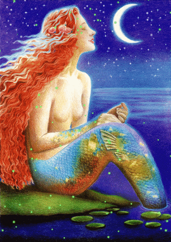 PiperCreations giphyupload pipercreations mermaid color water moon redhead fantasyart GIF