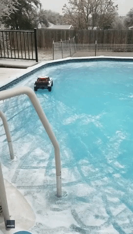 Texas Drift: Remote-Control Car Skids Over Frozen Pool in Austin Suburb