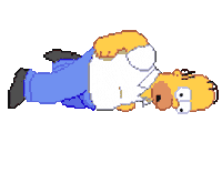 Sticker gif. 32-bit rendering of Homer Simpson from The Simpsons full of energy scuttling up and around as if walking the inside of a hamster wheel.