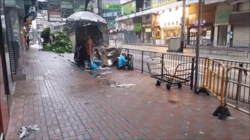 Debris and Fallen Trees Strewn About Hong Kong As Typhoon Hato Hits