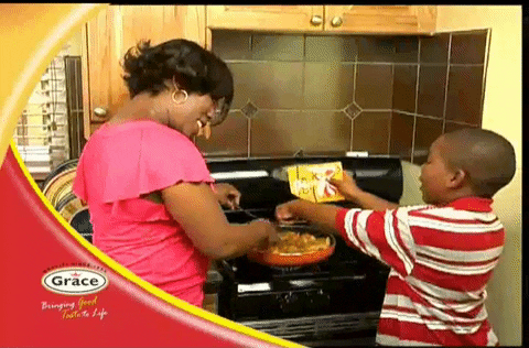 soup mix mother son child cooking parent GIF by Grace Foods 