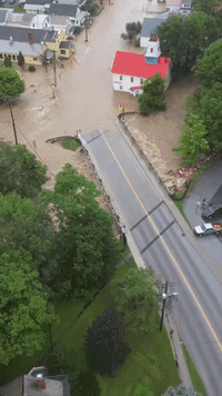 Aerial Video Shows Town of Ludlow Under Water Following Severe Flooding in Vermont