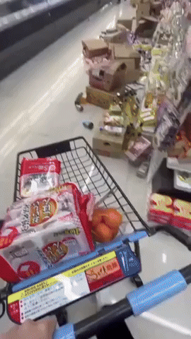 Goods Strewn Across Japanese Supermarket Floor After Powerful Quake