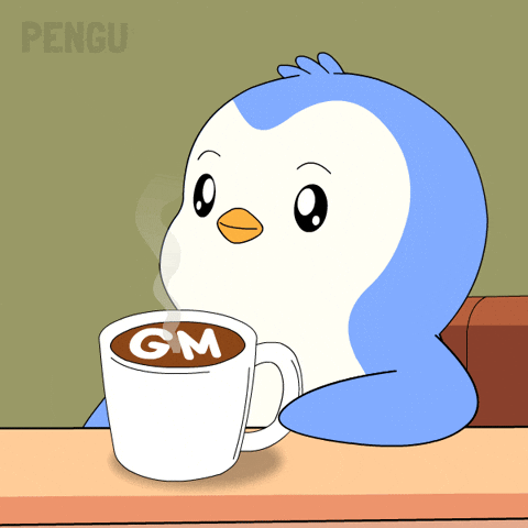Sitting Good Morning GIF by Pudgy Penguins